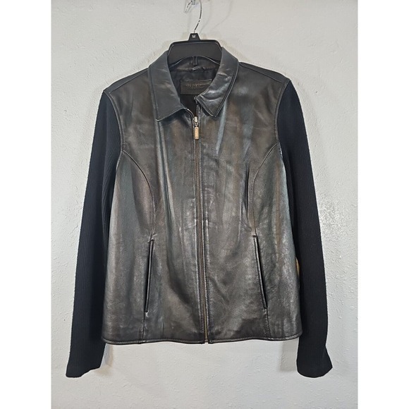 Jaclyn Smith Classic Black Leather Riding Jacket Large, 1990's - Picture 1 of 4